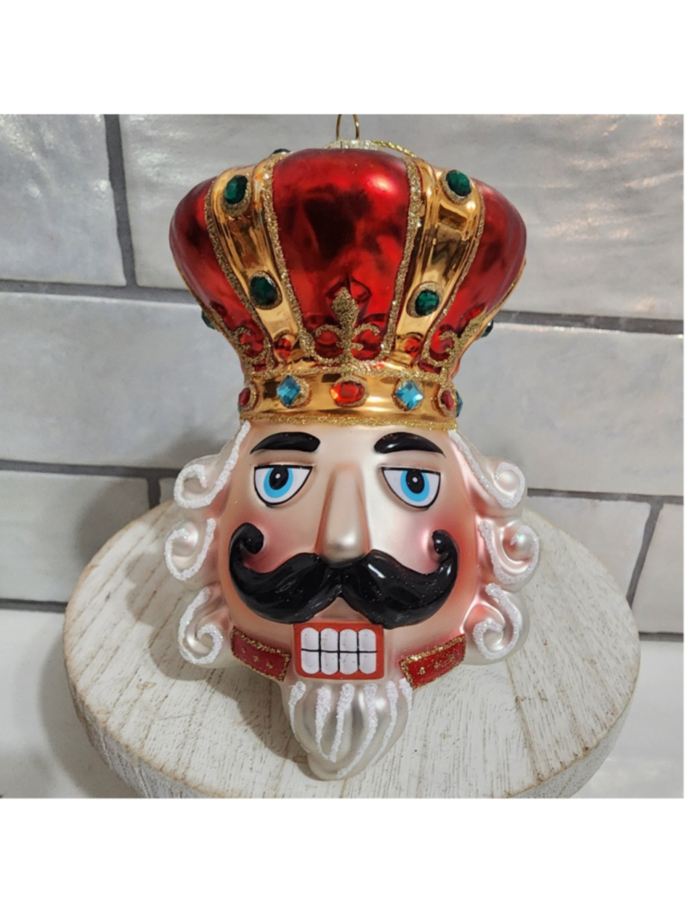 Kurt Adler Nutcracker King Head Glass Ornament 4.5" New